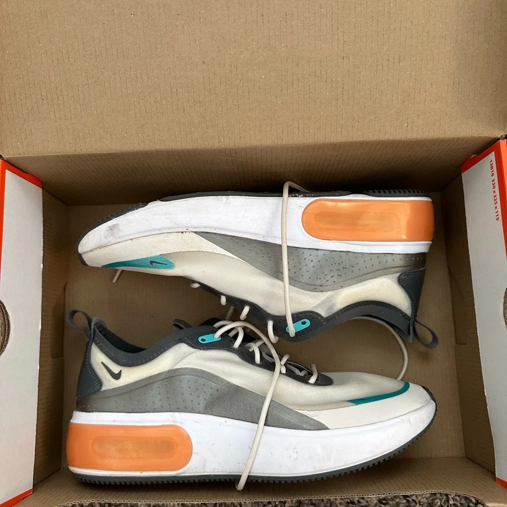 Nike Women’s White and Black Air Max Platform Sneakers with Orange Accent